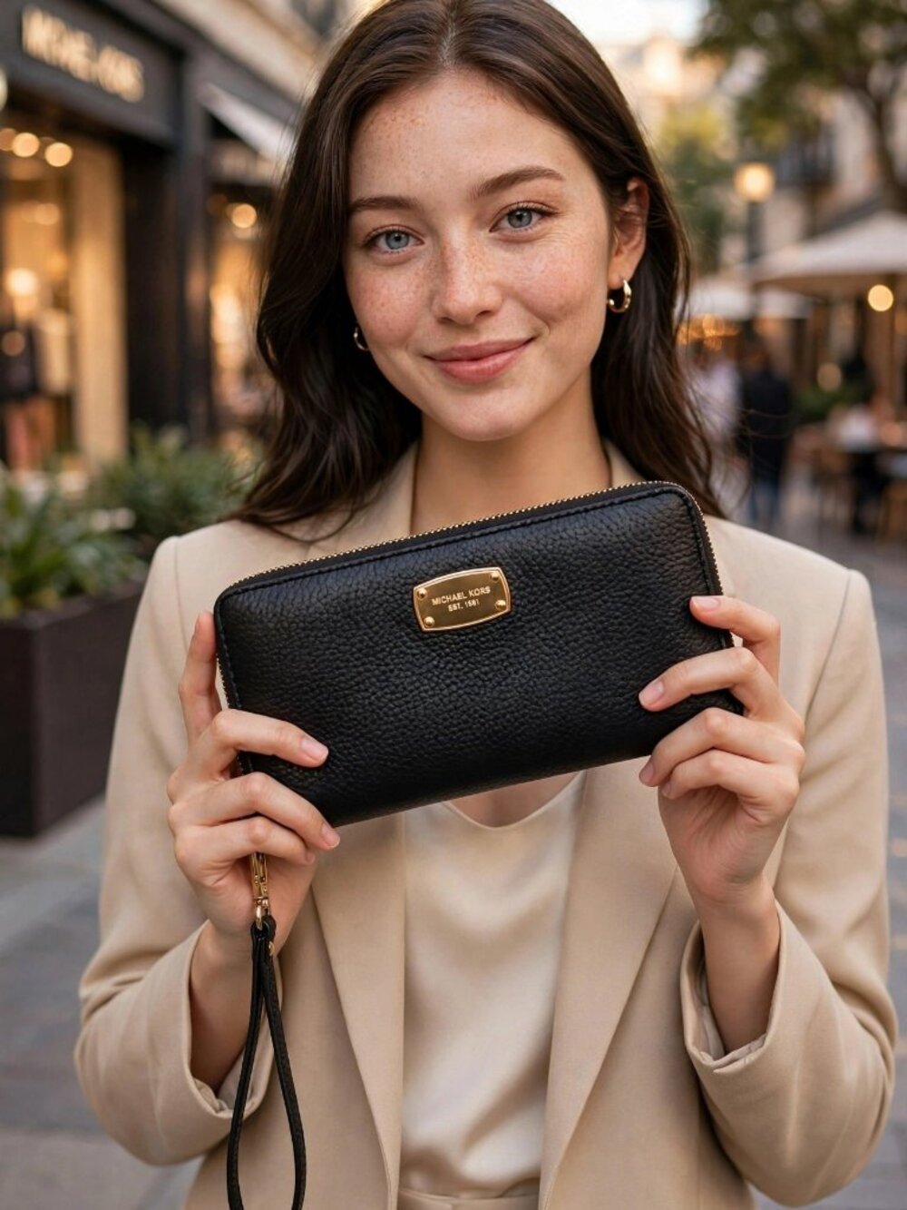 Michael Kors Black Pebbled Leather Zip-Around Wallet